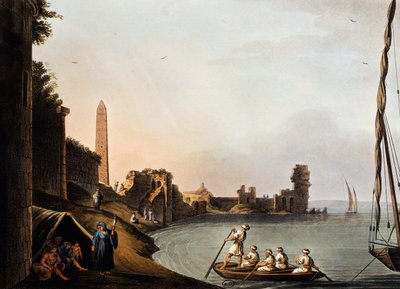 Oude muren en obelisk van Cleopatra, Luigi Mayer (1755-1803), gravure uit Vedute door Luigi Mayer