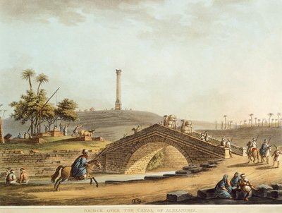 Egypte, Brug over het Alexandrië-kanaal, door Luigi Mayer, gravure door Luigi Mayer