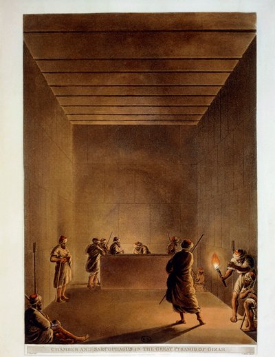 Egypte, Kamer en sarcofaag van Grote Piramide van Gizeh, gravure uit "Views" van Luigi Mayer door Luigi Mayer