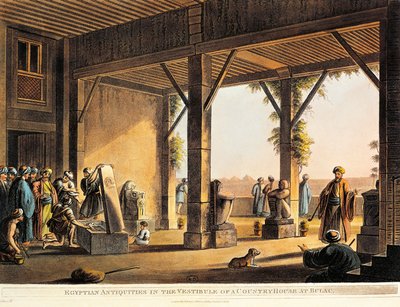 Egyptische oudheden in de tuin van een huis in Boulaq uit Views in Egypt door Luigi Mayer