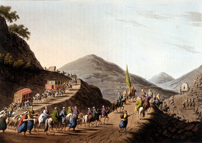 Exodus op de wegen van de Balkanbergen - in Views in the Ottoman Dominions, in Europe, in Asia, and some of the Mediterranean islands van de originele tekeningen door Luigi Mayer, Londen door Luigi Mayer