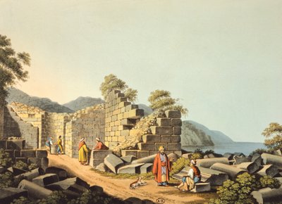 Griekenland, eiland Samos, Ruïnes van oude tempel, door Luigi Mayer, gravure door Luigi Mayer