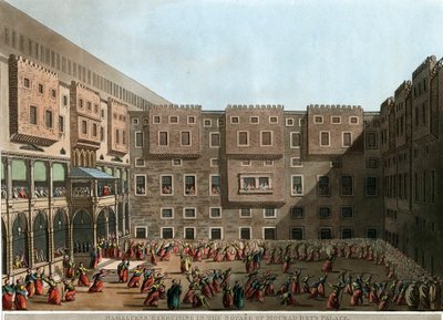 Mamelukken trainen op het plein van het Murad Bey-paleis, Tunis door Luigi Mayer