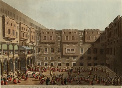 Mamelukken oefenen op het plein van het paleis van Murad Bey, 1802 door Luigi Mayer