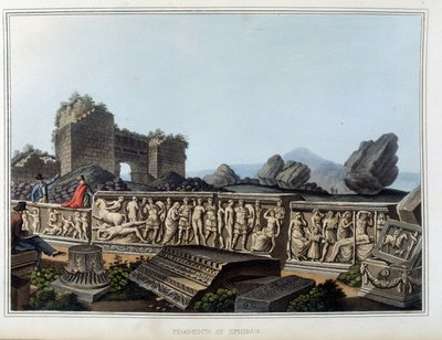Ruïnes en fries gebeeldhouwd in Ephese, voormalig oude stad van Griekenland, nu in Turkije. In 