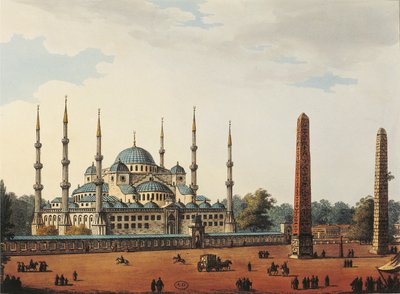 Turkije, Istanboel, Blauwe Moskee of Sultanahmet Camii (Moskee van Sultan Ahmet) door Luigi Mayer