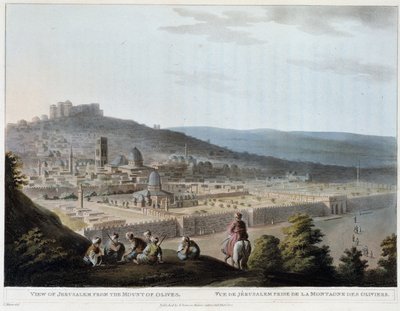 Uitzicht op Jeruzalem vanaf de Olijfberg - gravure door Luigi Mayer