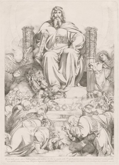 En zie, er was een troon geplaatst in de hemel... (God de Zoon in Majesteit op de Troon Omringd door de Vier Wezens en Aanbeden door de Vierentwintig Oudsten) door Luigi Sabatelli I