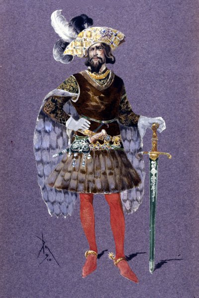 Blauwbaard. Tekening door Luigi Sapelli Caramba (1865-1936) uit 1910 voor opera Ariane en Blauwbaard door Paul Dukas door Luigi Sapelli Caramba