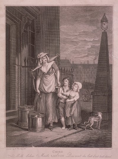 Melk beneden Meiden, Kreten van Londen, ca. 1795 door Luigi Schiavonetti