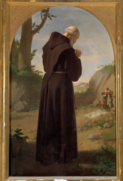 Monnik biddend voor een graf door Luigi Sciallero