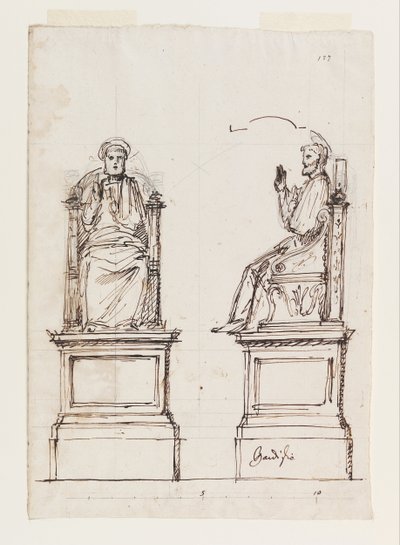 Ontwerp voor een marmeren troon voor het standbeeld van Sint Pieter, Sint Pieter, Rome door Luigi Vanvitelli