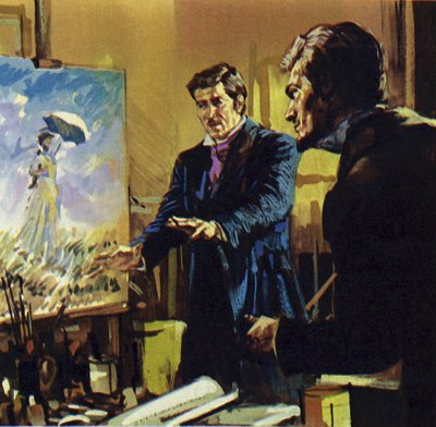 Renoir werkte samen met zijn vriend Monet en ontwikkelde een schilderstijl die bekend staat als het impressionisme (kleurenlitho). door Luis Arcas Brauner