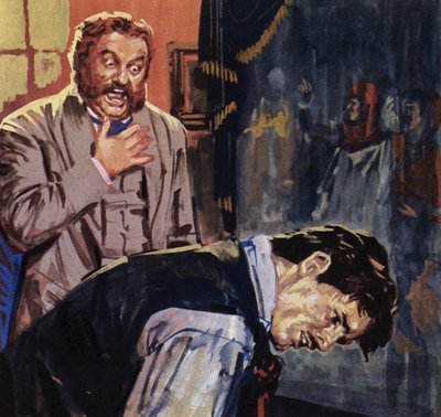 Toen Eugene Delacroix zijn schilderij aan Guerin onthulde, was de kunstenaar ontzet (kleurenlitho) door Luis Arcas Brauner