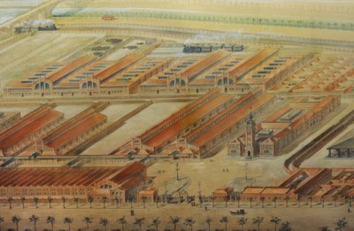 Slachthuis en veemarkt door Luis Bellido y González