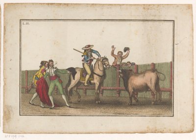 Picador richt zijn lans op een stier door Luis Fernandez Noseret