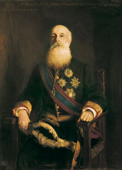 Portret van Alejandro Pidal y Mon (1846-1913) Spaans politicus lid van de Katholieke Unie groep. Schilderij door Luis Menendez Pidal (1861-1932) door Luis Menendez Pidal