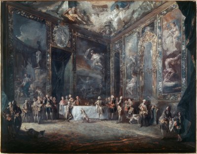 Karel III dineert in aanwezigheid van het hof door Luis Paret y Alcazar