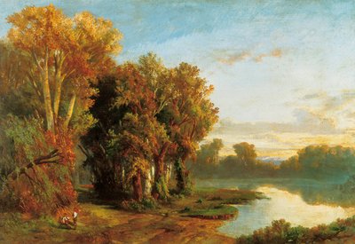 Landschap aan de oever van een rivier door Luis Rigalt y Farriols