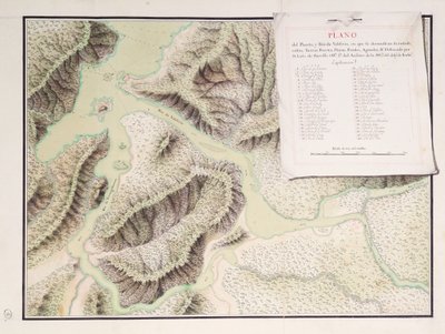 Kaart van de rivier Valdivia en omgeving, Chili door Luis de Surville
