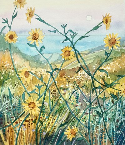 Zonnige wilde bloemen met uitzicht op zee door Luisa Millicent