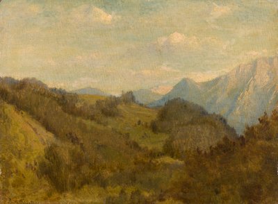 Bij Oberaudorf, op de achtergrond de Zahme Kaiser en de Tiroler Heuberg door Luitpold Faustner