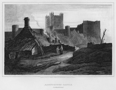Bamborough Castle, Northumberland (gravure) door Luke (after) Clennell
