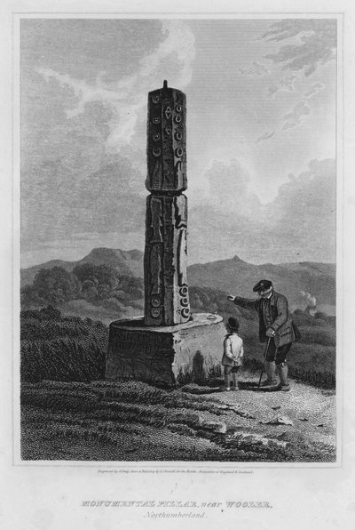 Monumentale zuil, nabij Wooler, Northumberland (gravure) door Luke (after) Clennell