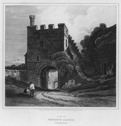 Deel van Prudhoe Castle, Northumberland door Luke (after) Clennell