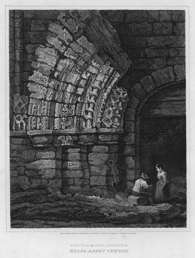 Resten van de westelijke ingang van Kelso Abbey Church door Luke (after) Clennell