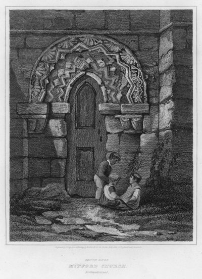 Zuiddeur, Mitford Church, Northumberland (gravure) door Luke (after) Clennell