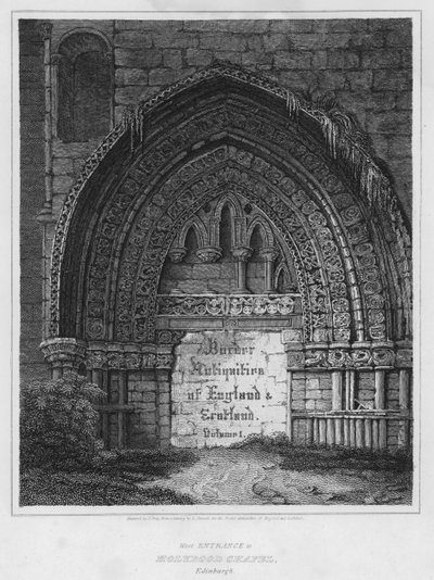 Westelijke ingang van Holyrood Kapel, Edinburgh door Luke (after) Clennell
