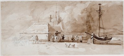 Strandscène met ruiters door Luke Clennell