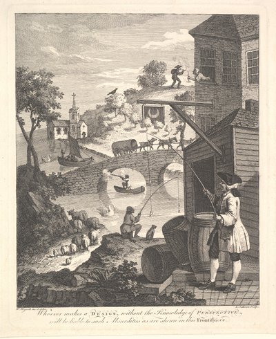 Satire op Valse Perspectief: Frontispice voor Kirbys Perspectief, februari 1754 door Luke Sullivan
