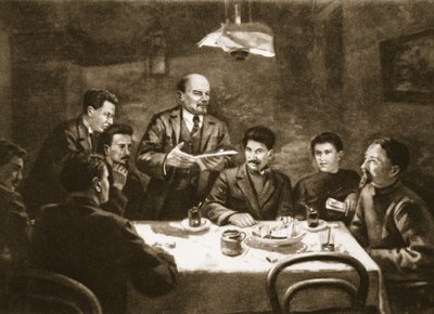 Vergadering van het Centraal Comité van de Bolsjewistische Partij, 23 oktober 1917 (litho) door Lupov (attr. to)
