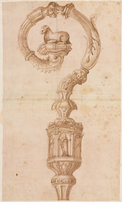 Ontwerp voor een kromstaf, midden 1500s door Luzio Romano