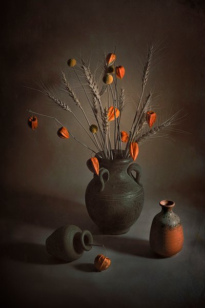 Herfststilleven met aardewerk door Lydia Jacobs