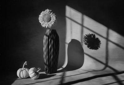 Stilleven met herfstzonnebloemen door Lydia Jacobs