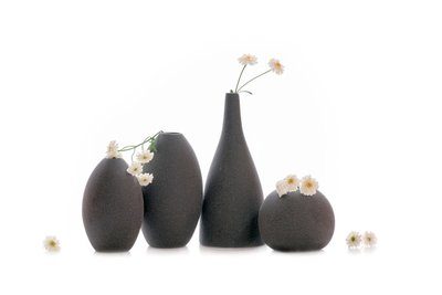 Donkere vazen met witte bloemen door Lydia Jacobs