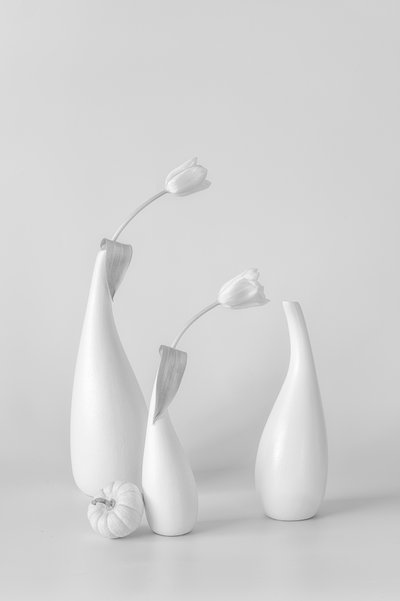 Minimalistische witte tulpen door Lydia Jacobs