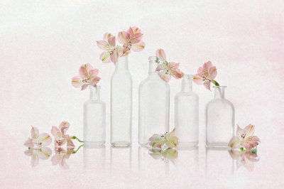 Roze bloemen en glas door Lydia Jacobs