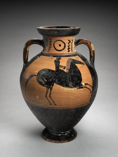 Zwartfiguren Nekamfoor met twee ruiters, 560-540 v.Chr. door Lydos (manner of)