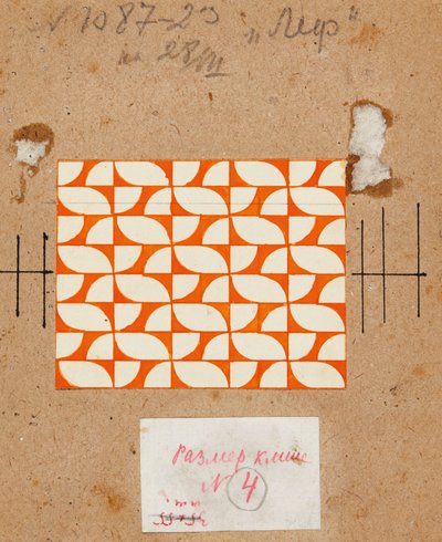 Textielontwerp in oranje en wit, begin jaren 1920 door Lyubov Sergeevna Popova