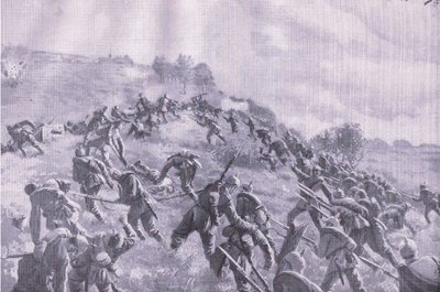 De herovering van Szawle. Bestorming van de bergkam, uit De Geïllustreerde Geschiedenis van de Wereldoorlog 1914-1915 uitgegeven door Union Berlagsefellfchaft door M. Barascudts