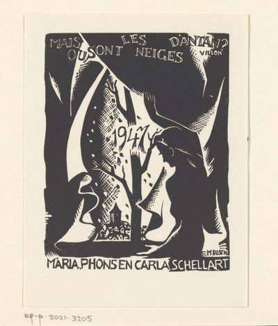 Nieuwjaarswens voor 1947 van Carla, Mária en Phons Schellart door M. Bosch