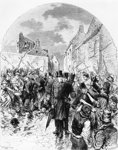 Oproer in Ierland - Een katholieke priester gearresteerd door de politie in Mullingar wordt gered door het volk, uit Le Monde Illustré, 25 juni 1881 door M. Ferdinandus