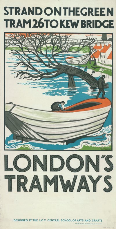 Strand on the Green, Tram 26 naar Kew Bridge, London County Council LCC Tramways poster door M Haythorne