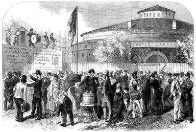 Ierse en Duitse emigranten werven op de Battery, New York, VS, 1864 door M. Jackson