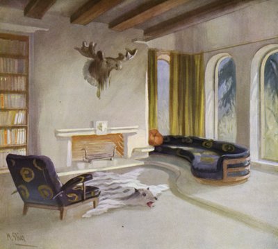 1930s interieurs: Rookkamer in een landhuis door M. Stier