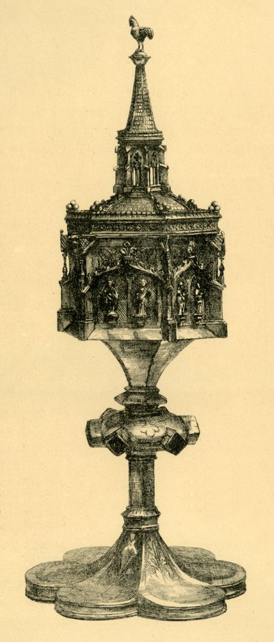 Koperen vergulde pyxis, midden 15e eeuw, 1881 door M Sullivan